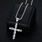 Iced Out Cross Tennis Chain Necklace — Stainless Steel