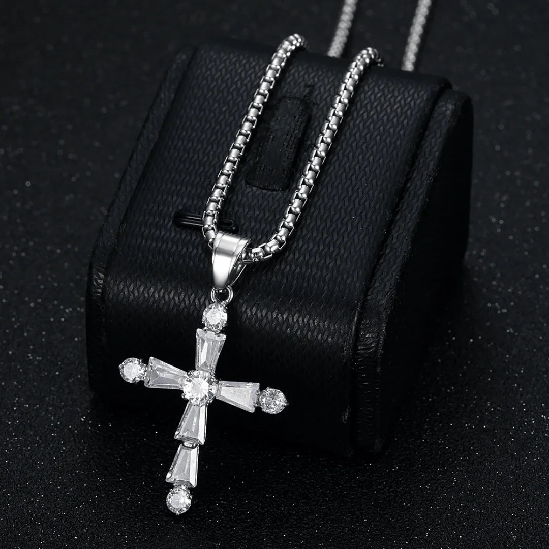 Iced Out Cross Tennis Chain Necklace — Stainless Steel