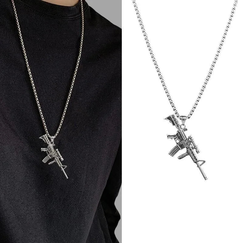 Fashionable and Domineering Ak-47 Submachine Gun Pendant Necklace Suitable for Men\'s Personalized Hip-Hop Rock Punk