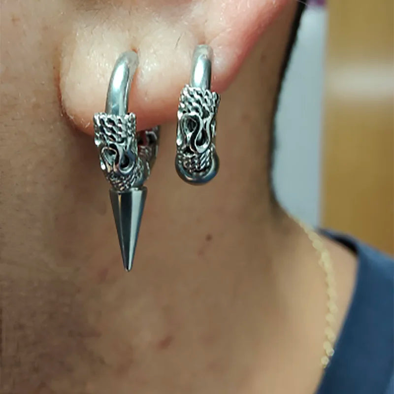 Stainless Steel Gothic Totem Hoop Earring