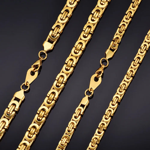 Male Punk 316L Stainless Steel Flat Byzantine Chain 8mm Gold Color Chunky Heavy Necklaces For Men Jewelry 2023