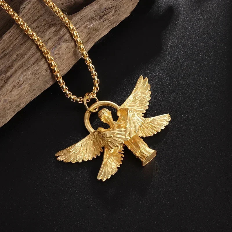 Delicate Antique Silver Color Seraph Prayer Good Luck Necklace Pendant Men Women Anniversary Amulet Jewelry Gift