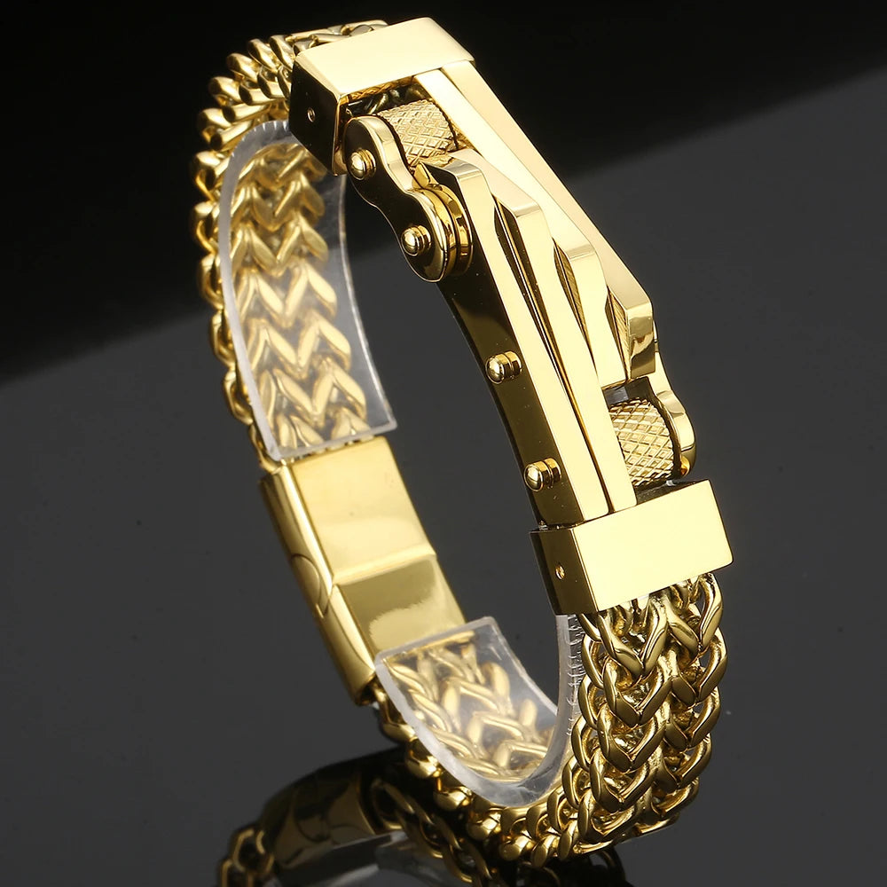 Bike Chain Man Bracelet for Men Gold Color Stainless Steel Link Men's Wrist Bracelets On Hand Jewelry Accessories