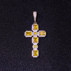 Cross Pendant Necklace Iced Out Yellow CZ
