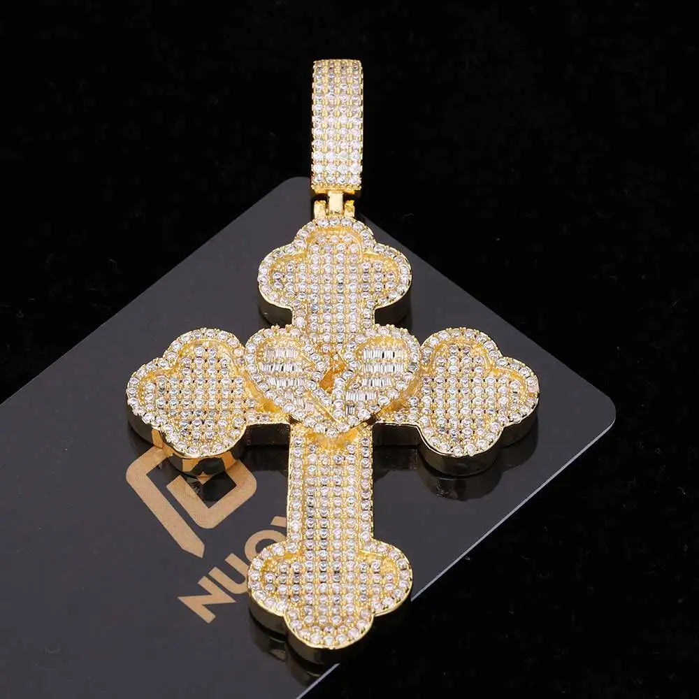 Iced Out Cross Pendant Necklace Stainless Steel