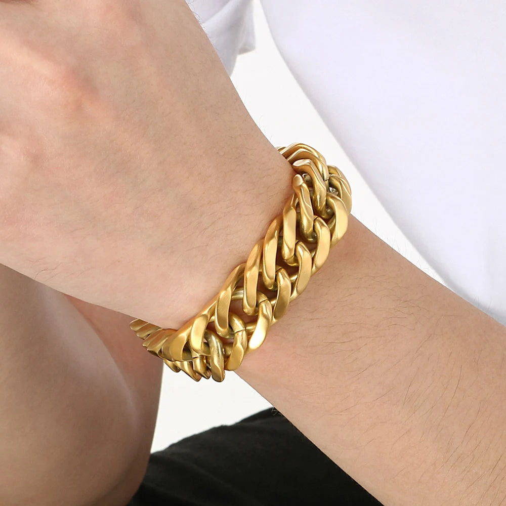 Classic Bracelet Men's 18MM Width Brushed Matte 316L Stainless Steel Curb Cuban Link Chain Man Bracelets Male Jewelry