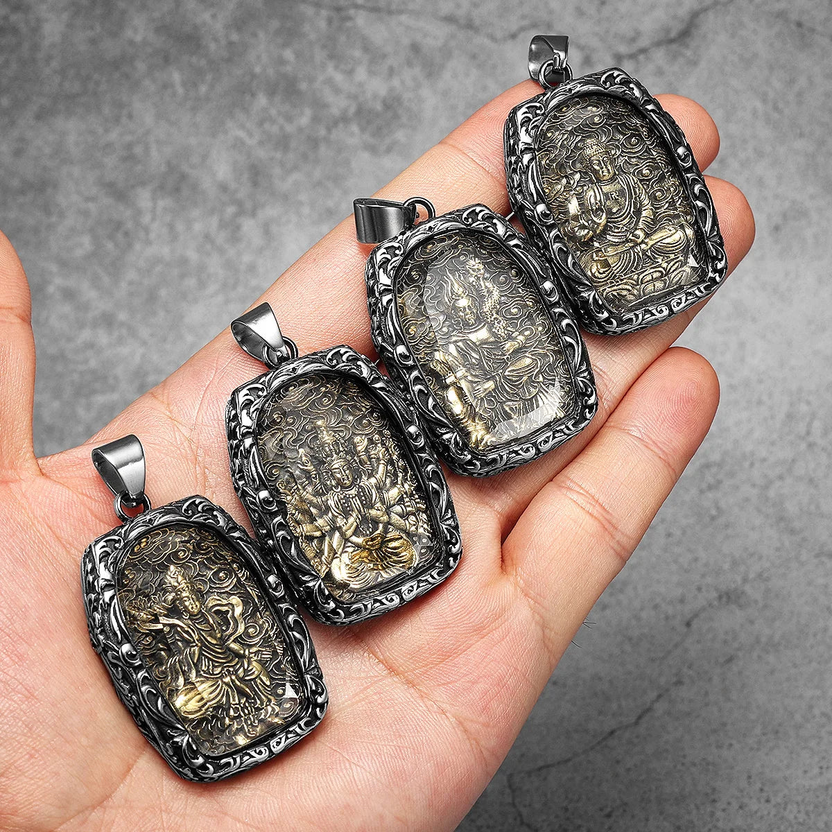 Buddha Glass Pendant Necklace — Stainless Steel