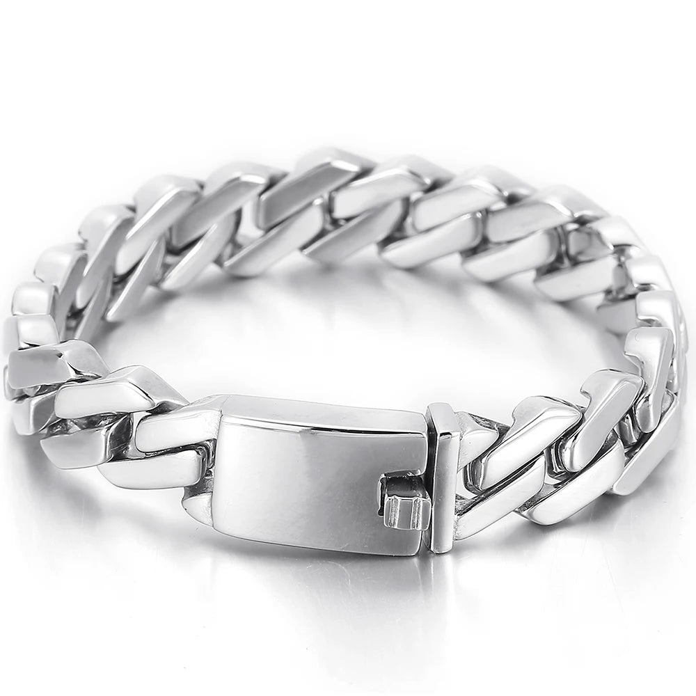 Classic 13MM Men's Cuban Link Chain Bracelet for Man Mirror Polished Solid Stainless Steel Bracelets Jewelry Accessory