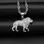 Iced Out Lion Pendant Necklace — Rhinestone, Gold & Silver, 70cm