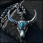 Gothic Green Stone Bull Skull Necklace Pendant Punk Animal Necklace Mens Taurus Zodiac Amulet Jewelry Anniversary Gift