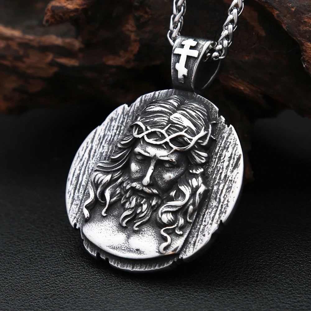 Jesus Round Pendant — Stainless Steel