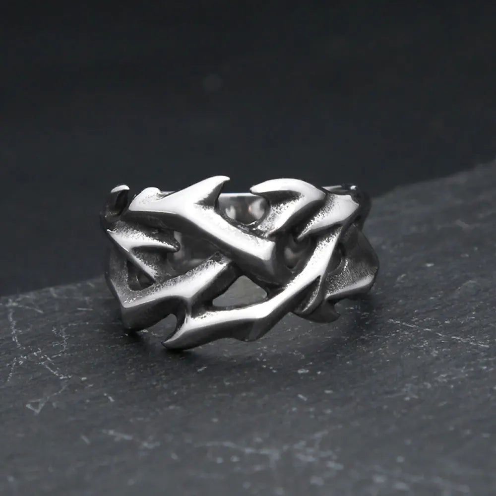 Viking Steel Ring Vintage Hollow Out Thorns