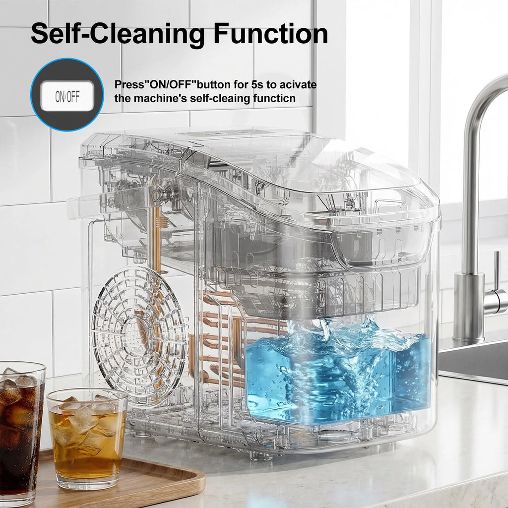 LOEFME 12kg/24h Portable Mini Ice Maker Machine 6 Mins/8pcs 2 Sizes Ice Cubes Home Desktop Ice Maker with Scoop and Ice