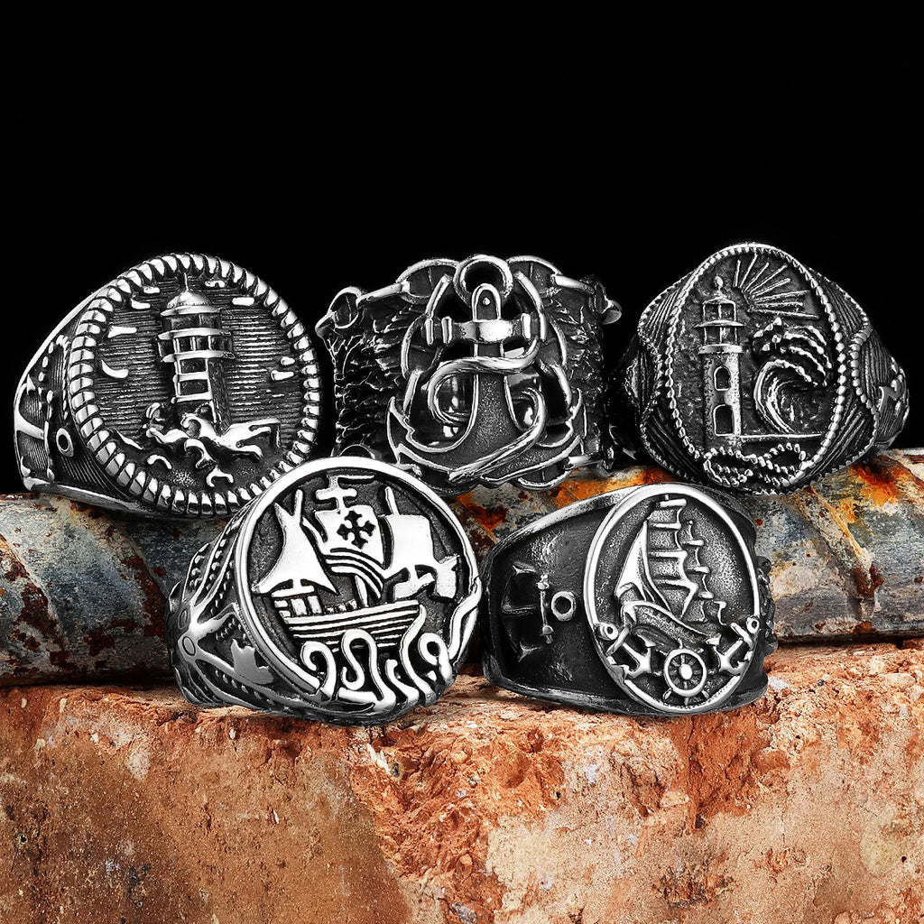 Anchor Lighthouse Ring — Stainless Steel