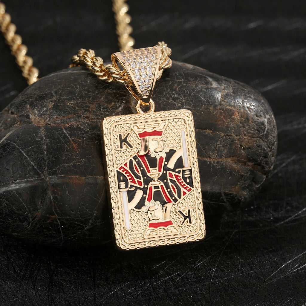 ‌Trendy Poker Dice Pendant Necklace Brass with Zircon Stones Hip Hop Jewelry for Women Men Popular Gift