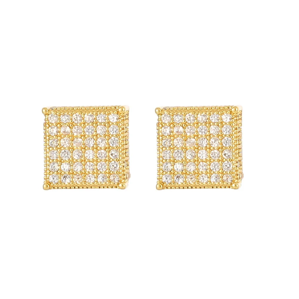 Gold Color Earrings For Men Women Punk Silver Color Square Cubic Zirconia Earings Sparkling Jewelry Gift For Male