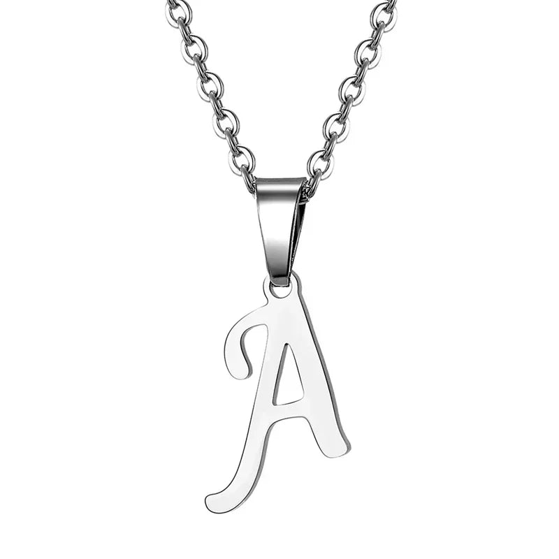 Vintage Initial Letter Pendant Necklace for Women Simple Stainless Steel Letter Glossy Clavicle Chain Choker Necklaces Jewelry