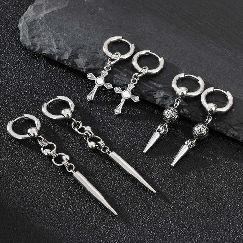 Cross Hoop Earrings — Stainless Steel