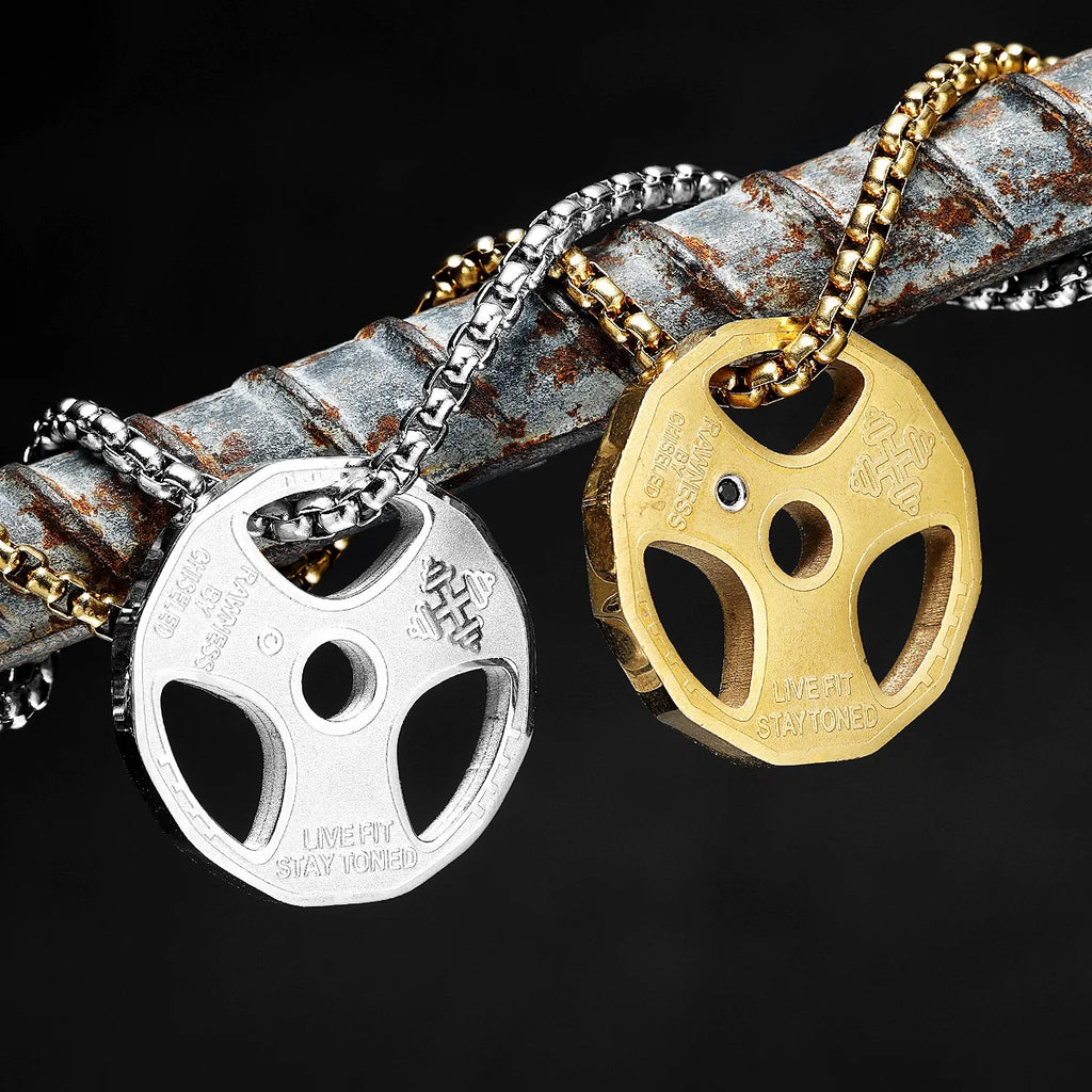 Dumbbell Pendant Necklace — Stainless Steel