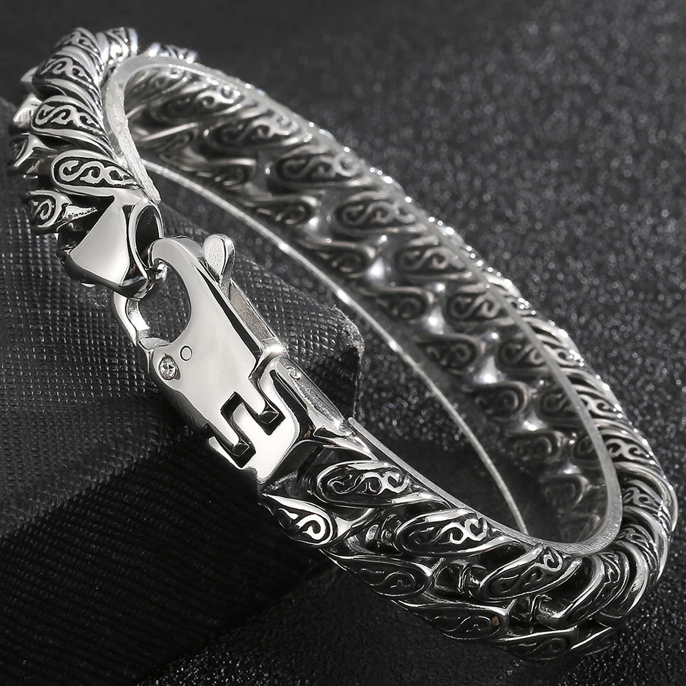 Man Bracelet Homme 12MM Wide Stainless Steel Curb Chain Charm Bracelets On Hand Bands for Men Vintage Mens Jewellery