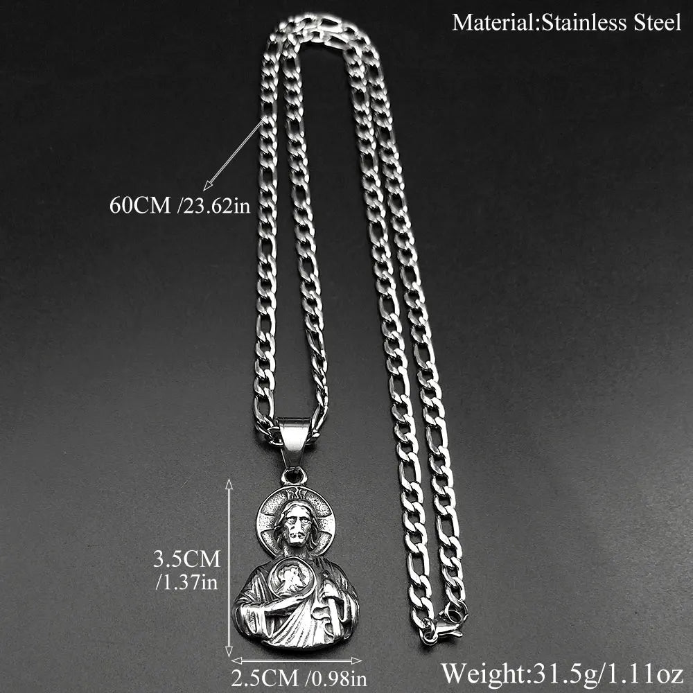 Sacred Heart Jesus Amulet Pendant Necklace — Stainless Steel