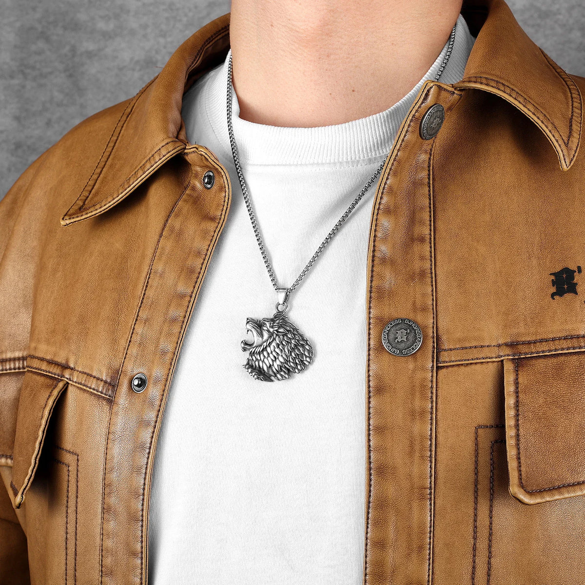 Roaring Beast Head Pendant Necklace — Stainless Steel Chain
