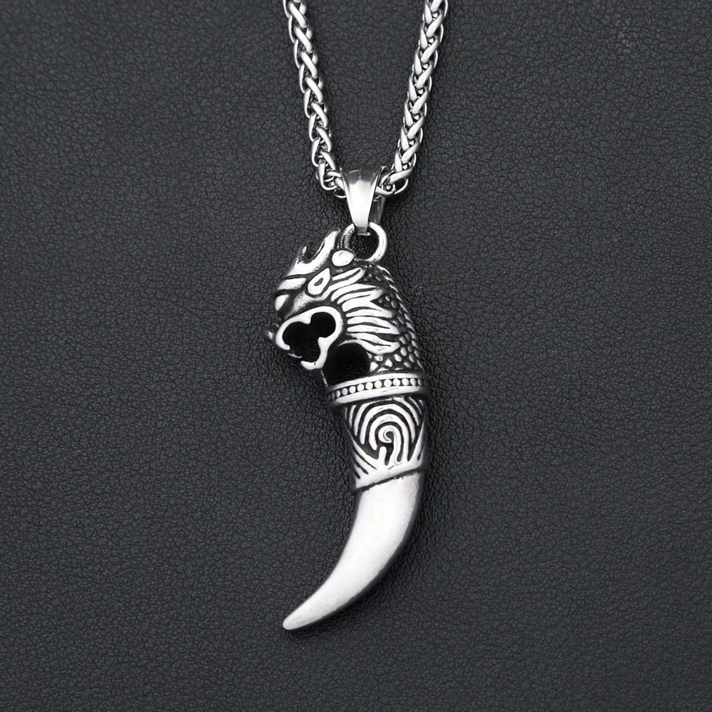 Wolf Tooth Pendant Necklace — Stainless Steel