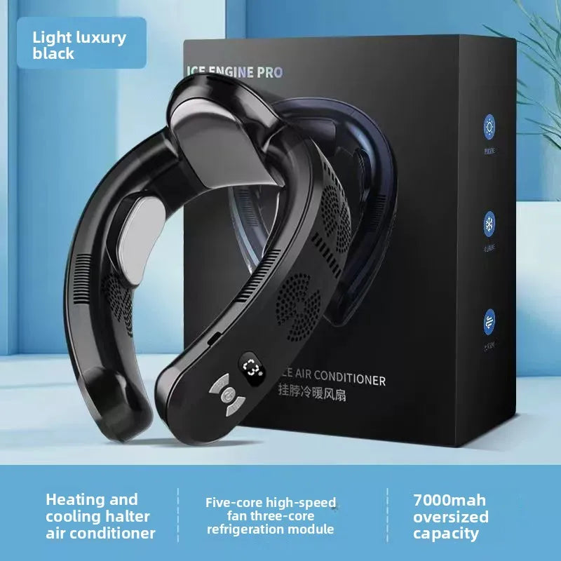 2026 New Upgrade Semiconductor Refrigeration Neck Fan Intelligent Digital Display Cold And Hot Dual-purpose Bladeless
