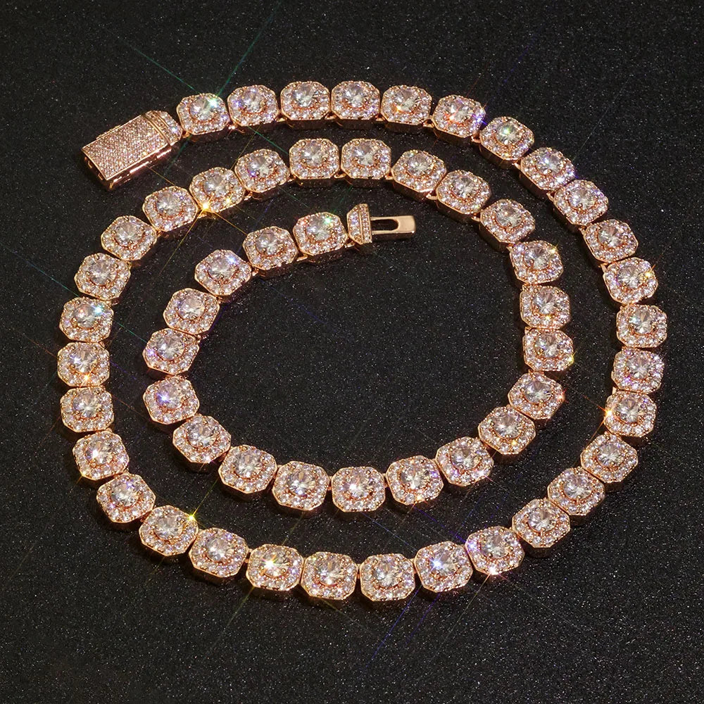 Rose Gold Tennis Chain Necklace 10/12MM Cluster