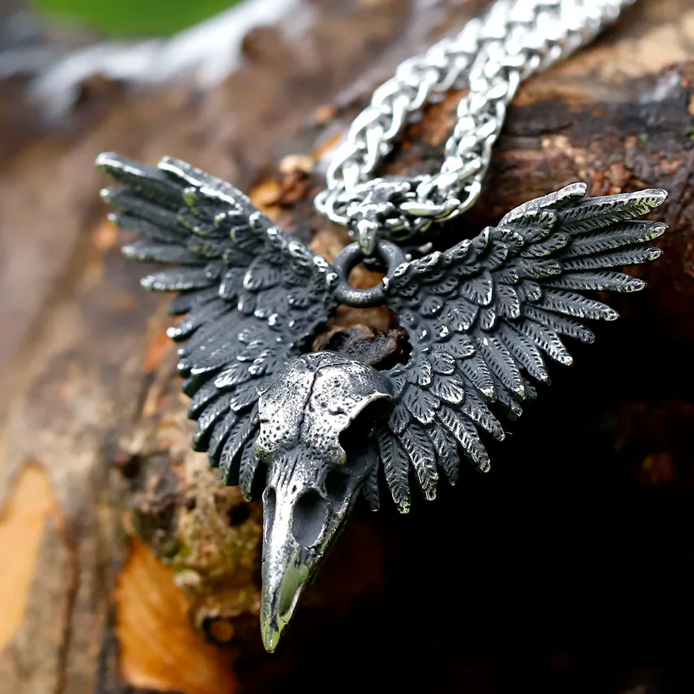 Viking Raven Stainless Steel Pendant Necklace