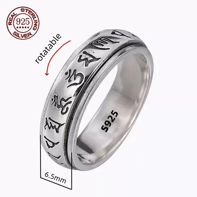 Handmade 12mm Width Real S925 Sterling Silver Lucky Dragon Double Layer Rotatable Closed Dragon Ring For Man Woman Fine