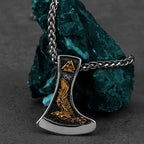 Vintage Viking Double Sided Axe Wolf and Crow Men Necklace Fashion Hip Hop Biker Pendant Stainless Steel Jewelry Gift