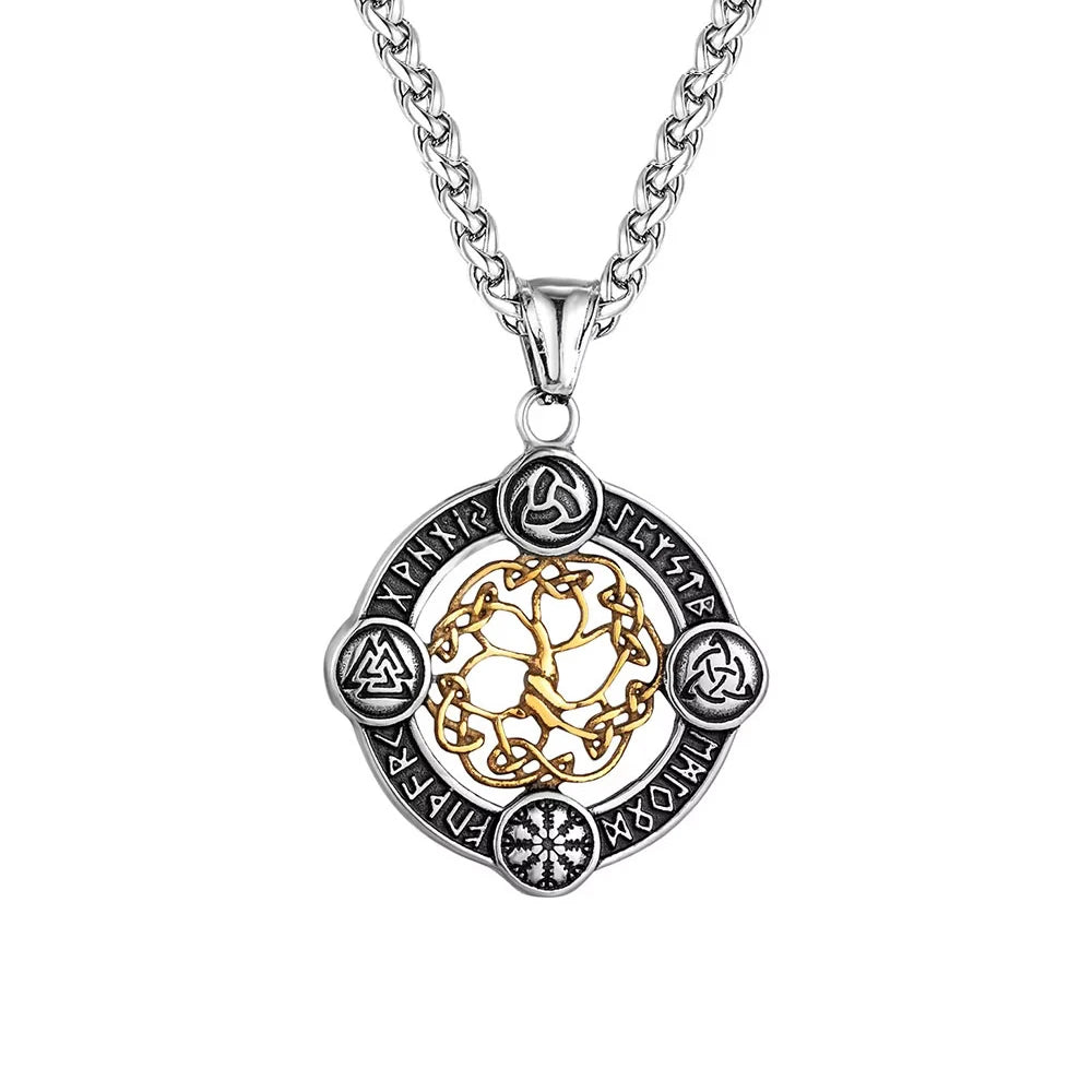 Odin Steel Pendant Vintage Viking Tree Life 316L