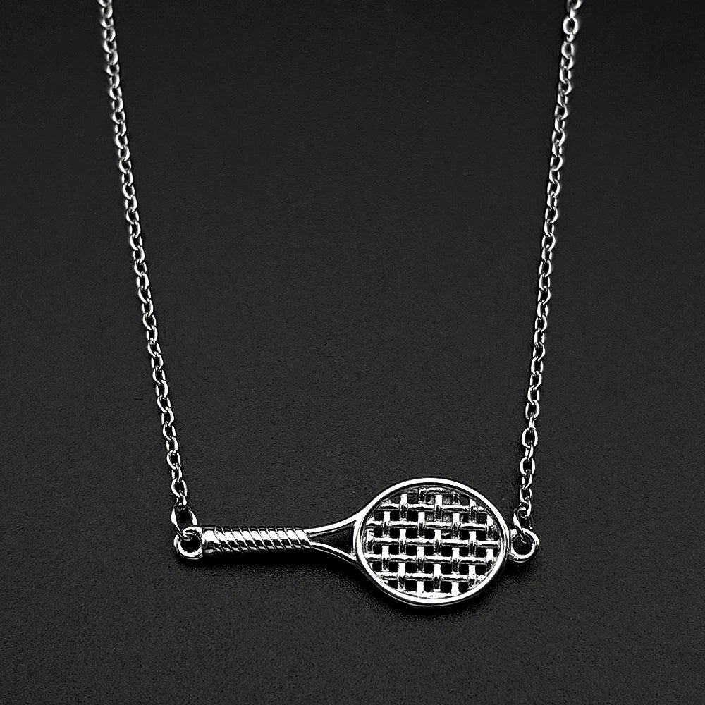 Mini Tennis Racket Pendant Necklace For Women Men Stainless Steel Gold Color Tennis Lover Gift Sweater Chain Sports Jewelry