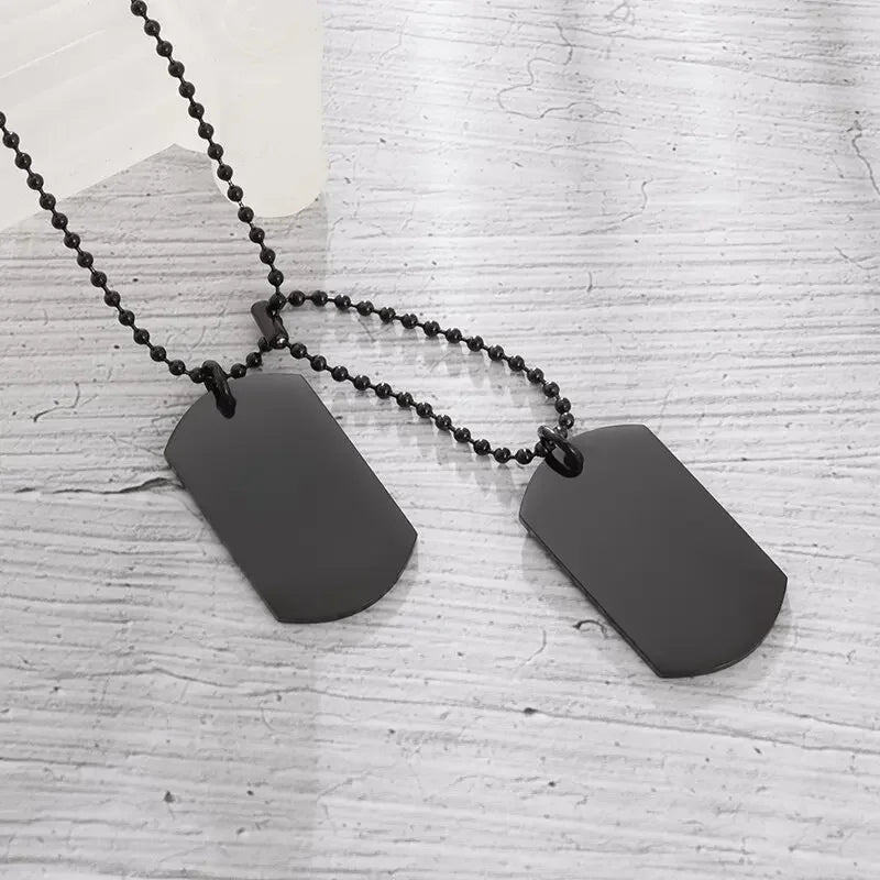 Hip Hop Military Style Stainless Steel Dog Tag Pendant Necklace for Men Women Gold Plated Personalized Id Card Name