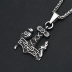 Viking Thor Hammer Wolf Pendant — Stainless Steel