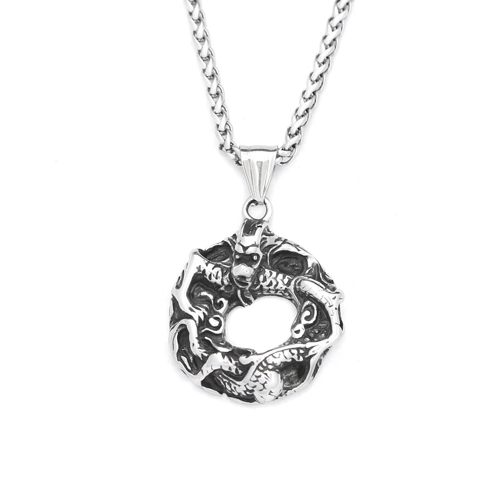 Gothic Cool Black Vikings Dragon Pendant Necklaces For Men Stainless Steel Nordic Animal Necklace Motorcycle Jewelry