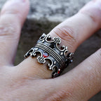 Cross Crown Ring with Red Stones — SS