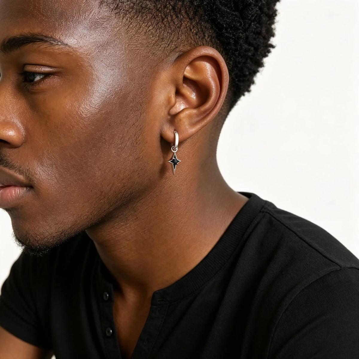 Hip Hop Star Hoop Earrings for Men,Black Zircon Star Copper Hoop Earrings,Trendy Jewelry Gift
