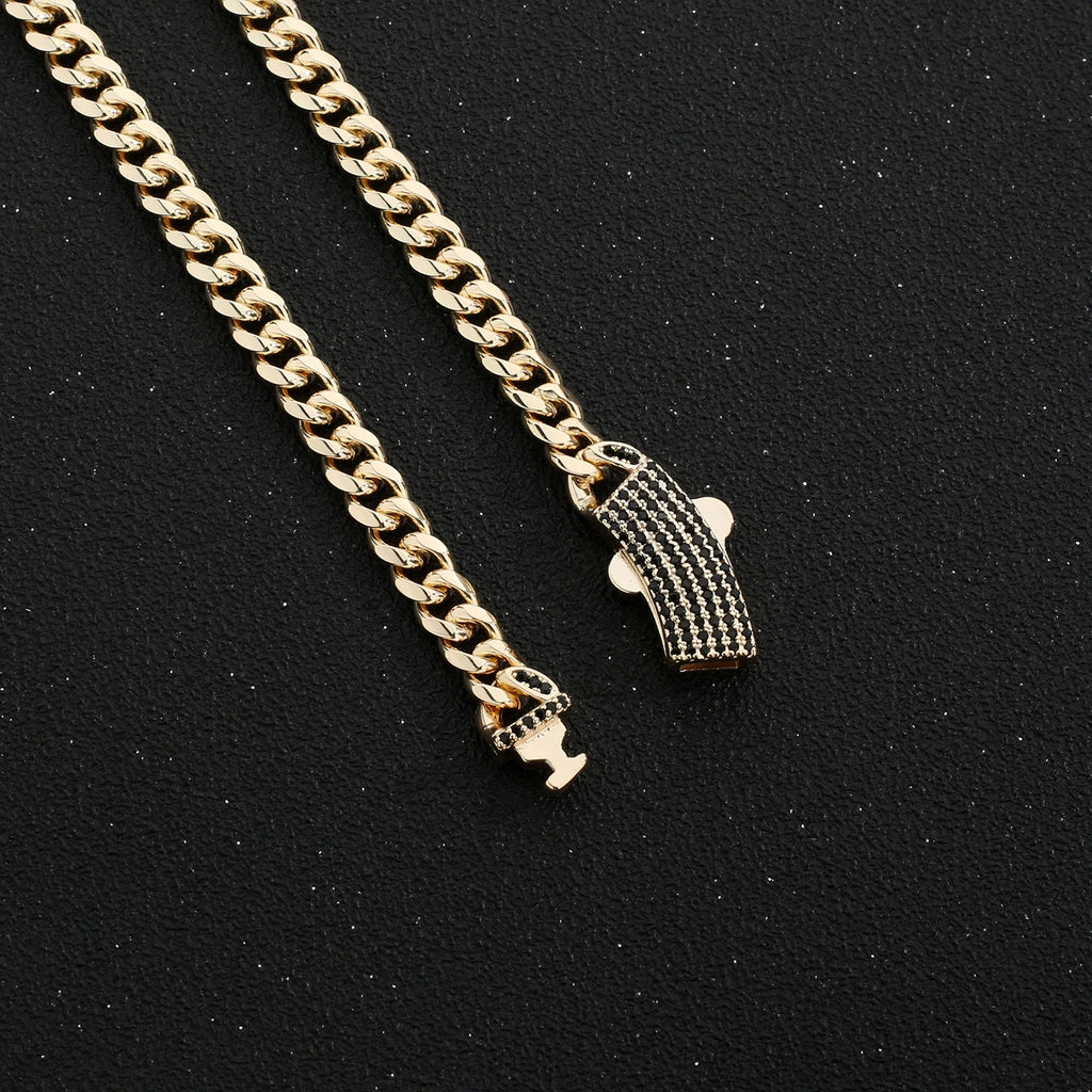 Classic Cuban Link Chain Necklace 10mm Wide — Black-Tone