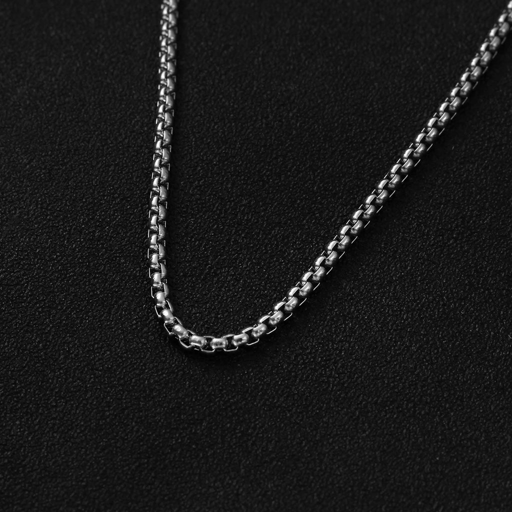 Geometric Cross Pendant Sweater Chain Necklace — Stainless Steel