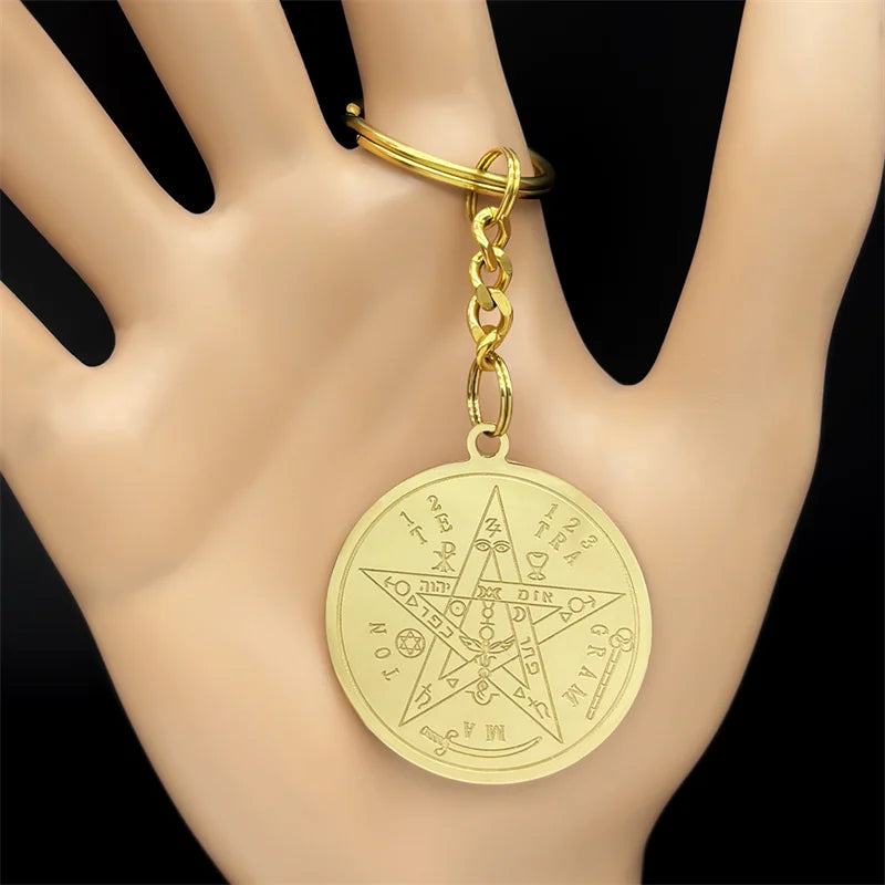 Star Key Gold Pendant Gothic Pentagram Witchcraft