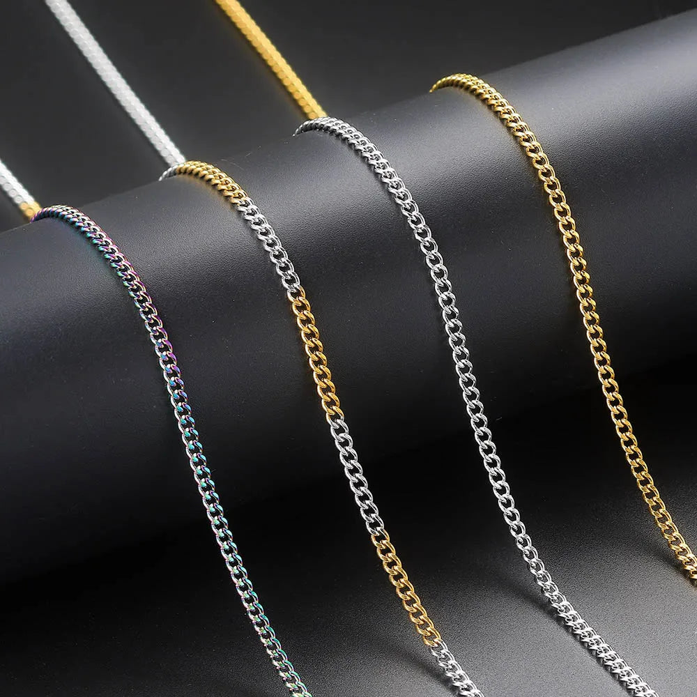 Silver Cuban Chain Necklace Stainless Steel 3/5MM