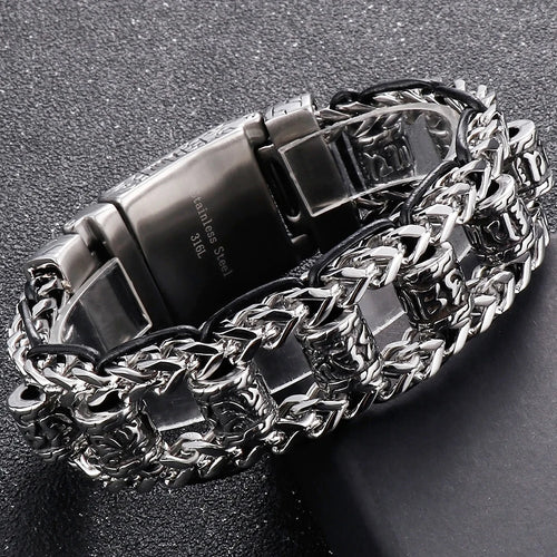 Religious Man Bracelet Stainless Steel 22MM Width Buddhist Scriptures Link Men's Bracelets Leather Wristband On Hand