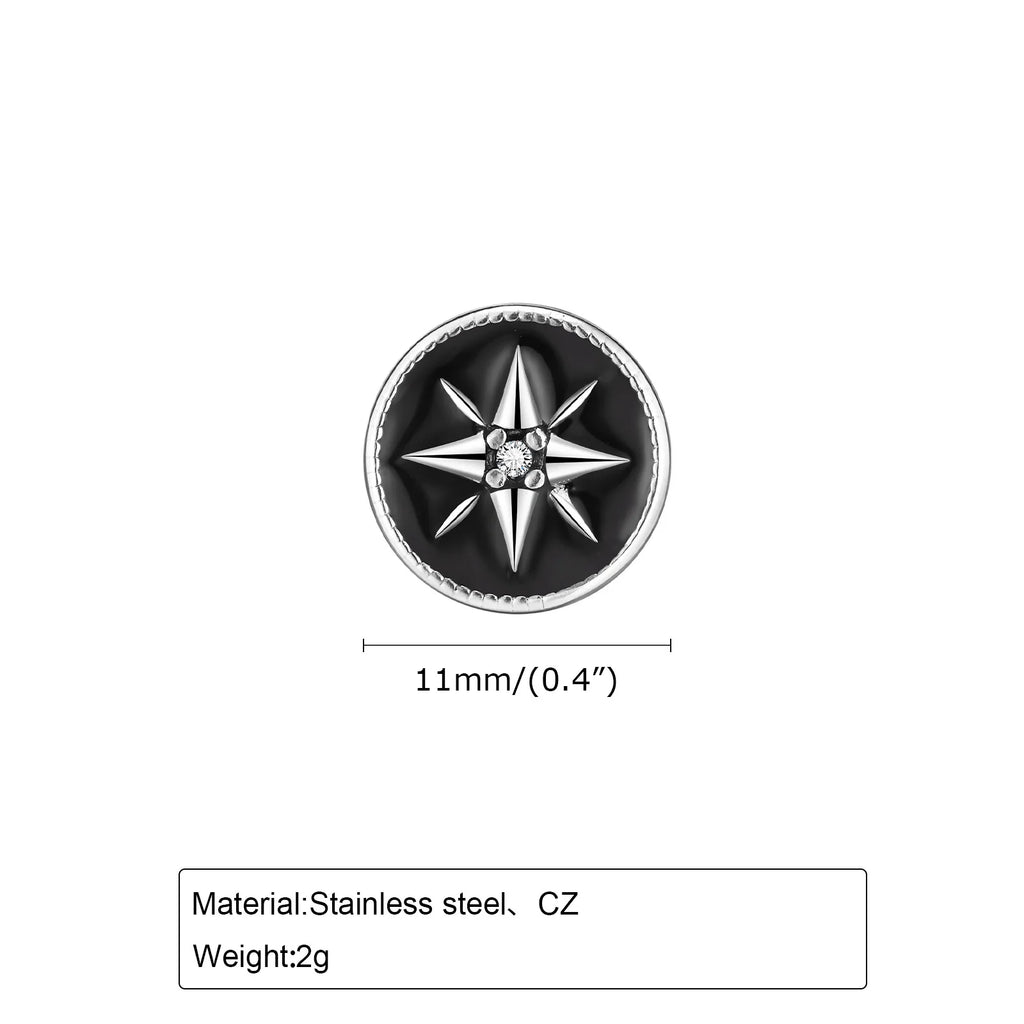 Iced Out Compass Star Stud Earrings — Stainless Steel