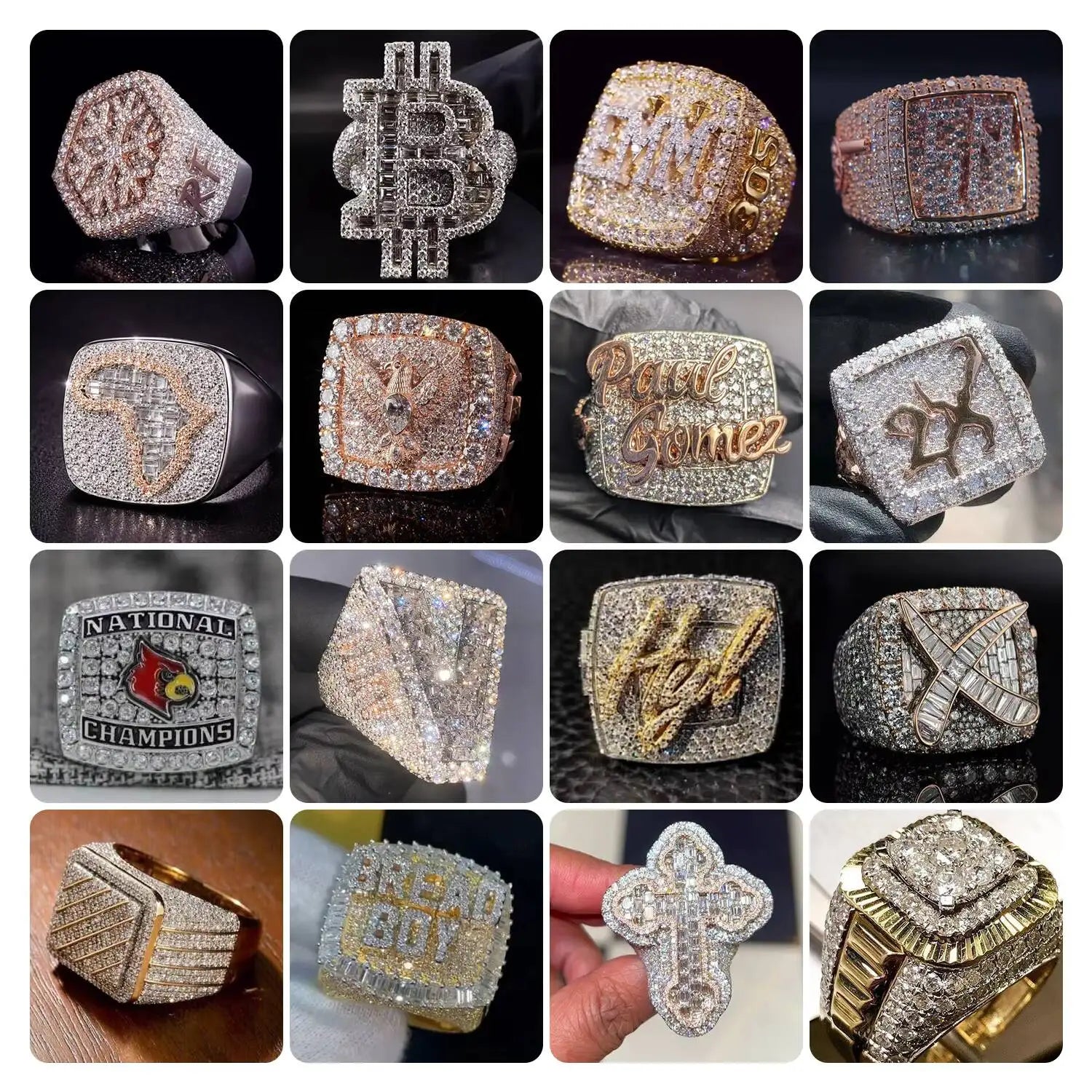 Moissanite Ring Custom Iced Out Name Ring Full Paved VVS Moissanite Hip Hop Personalized Letter Ring for Men Women