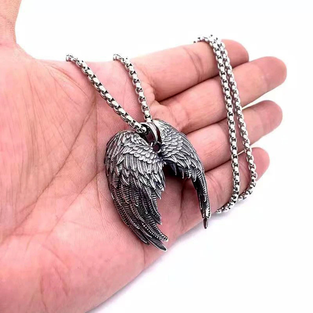 Angel Wing Pendant Necklace Silver Stainless Steel