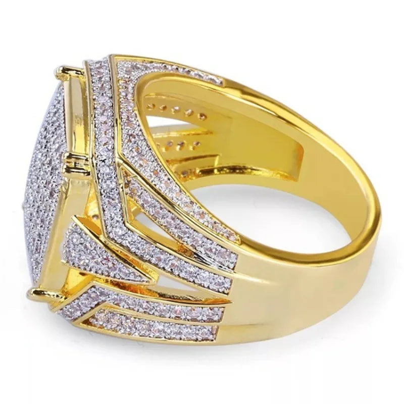 Iced Out Square Full CZ Men's Ring — Two-Tone Band