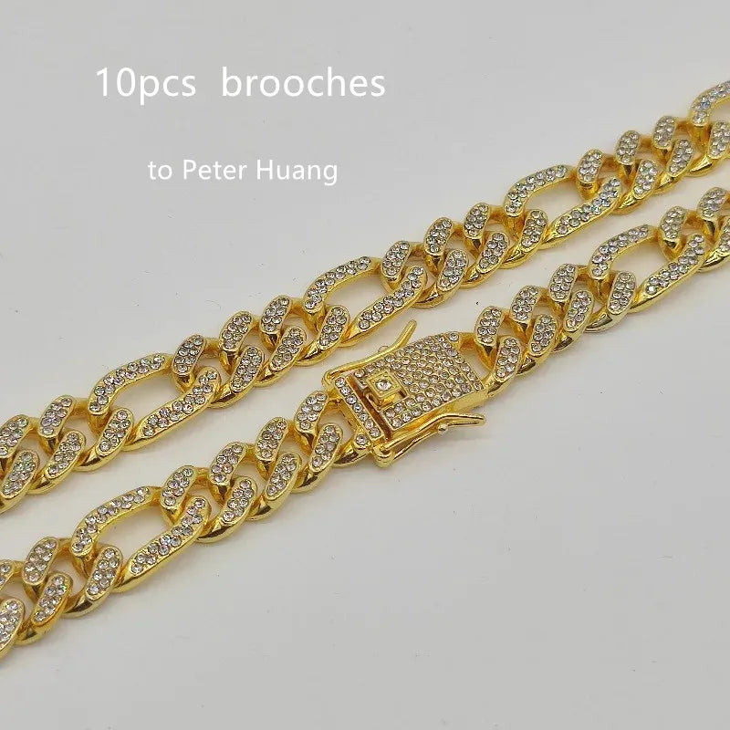 3:1 Figaro Link Chain Choker Necklace For Men Women 2tone Gold Silver Color Iced Out Rhinestones Miami Cuban Hip Hop