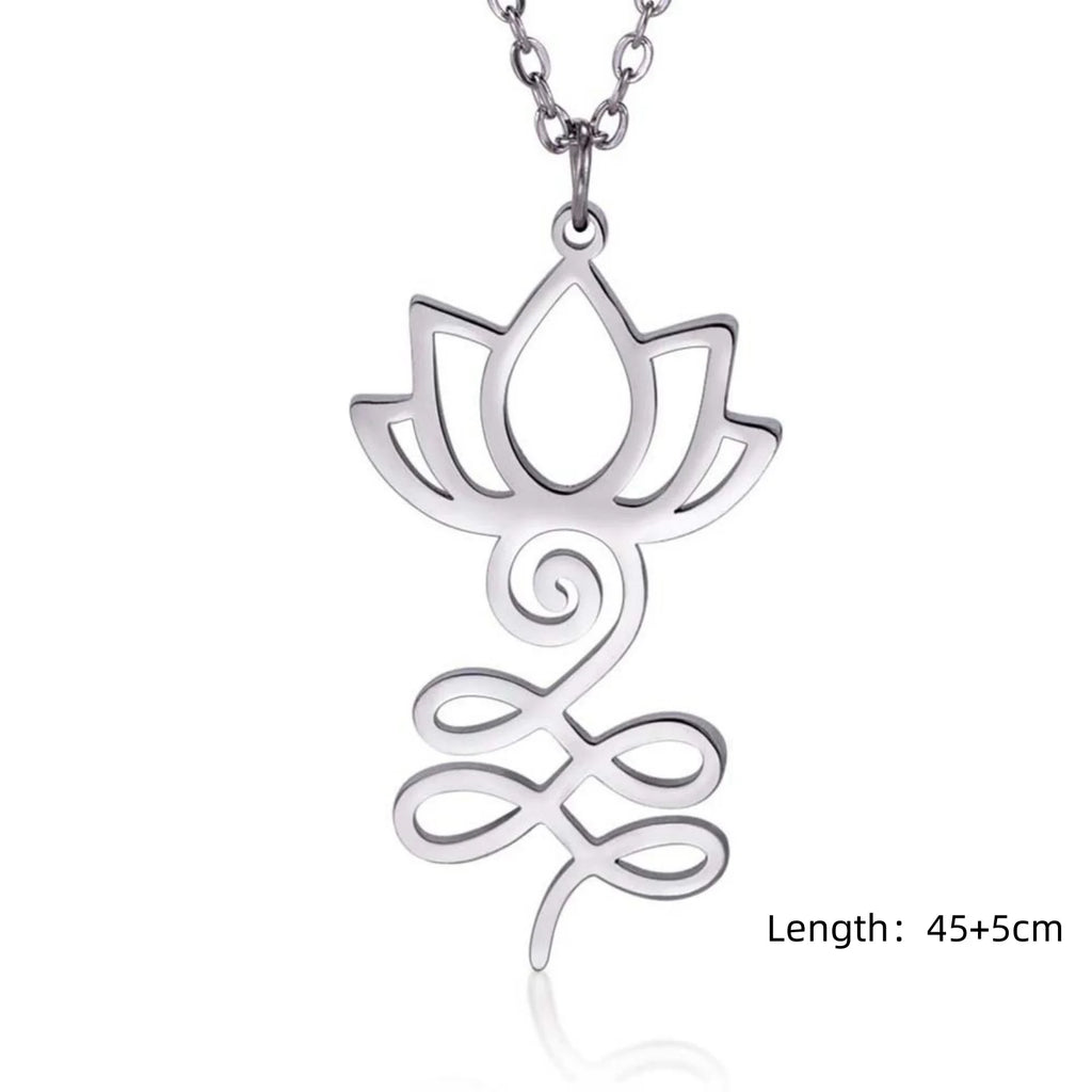 Unalome Lotus Flower Pendant Necklace — Stainless Steel Chain